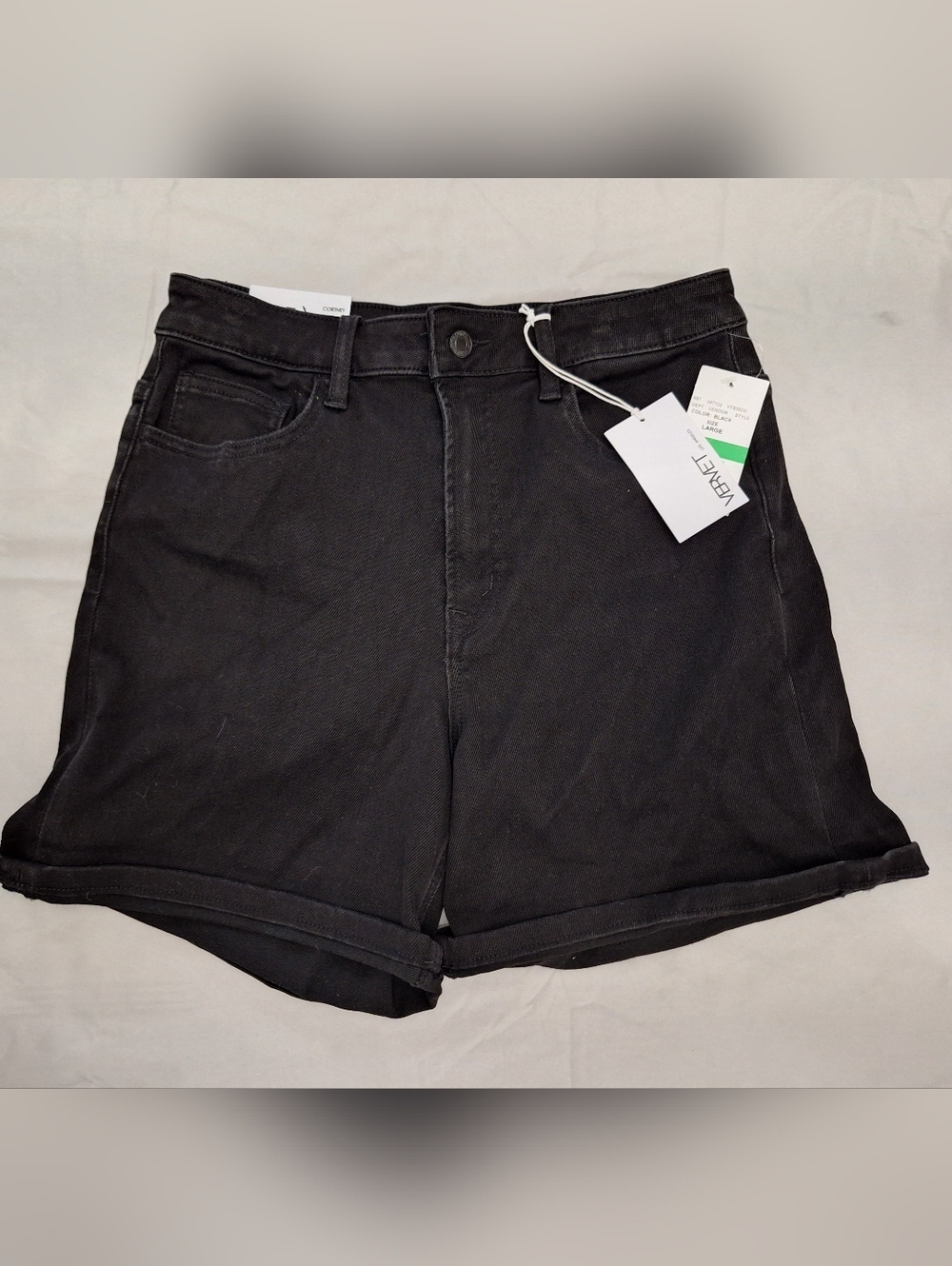 Vervet Los Angeles Black Denim Mom Jean Stretch High-Rise  Shorts